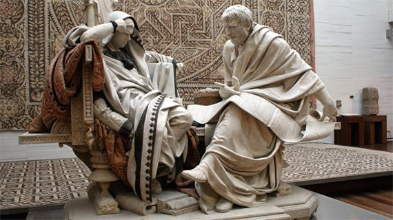 Nerón y Séneca, en la estatua de Eduardo Barrón