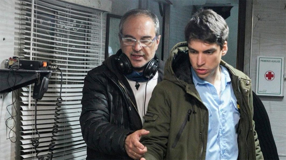 Mariano Benito, con su protagonista, rodando "Estepa"