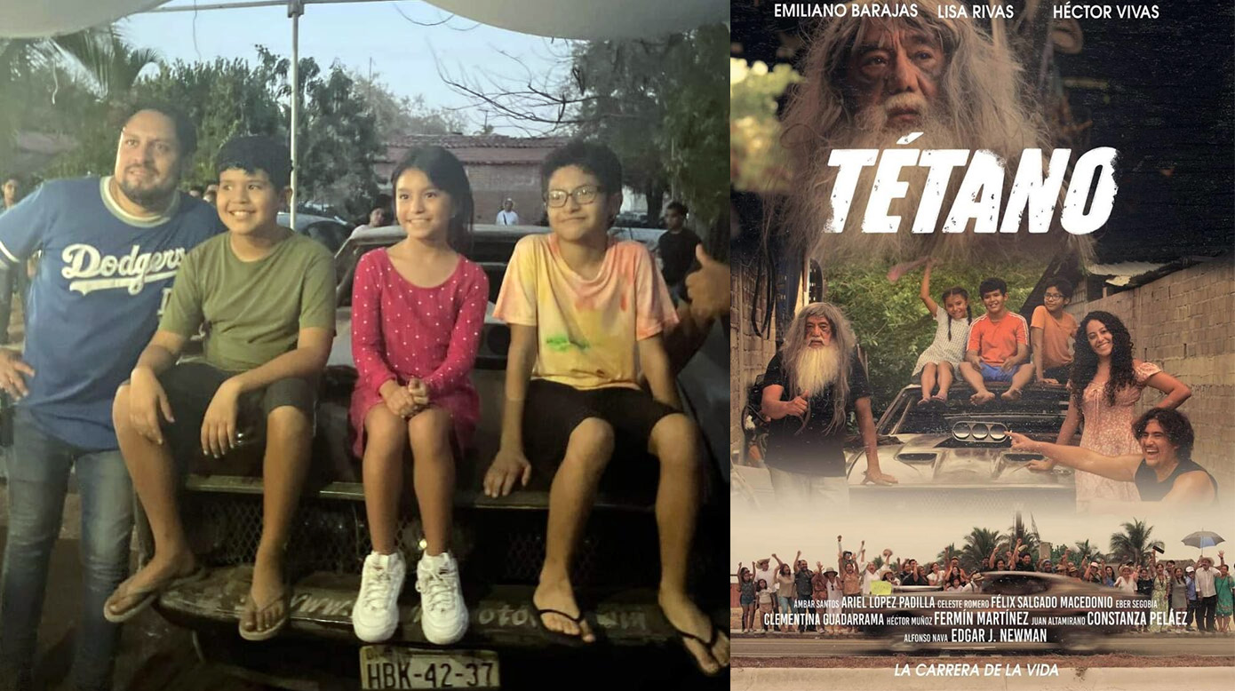 El director, los protagonistas y el cartel de "Tétano"