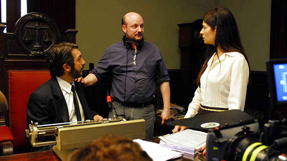 Campanella, con Darín y Villamil, en el rodaje de "El secreto de sus ojos"
