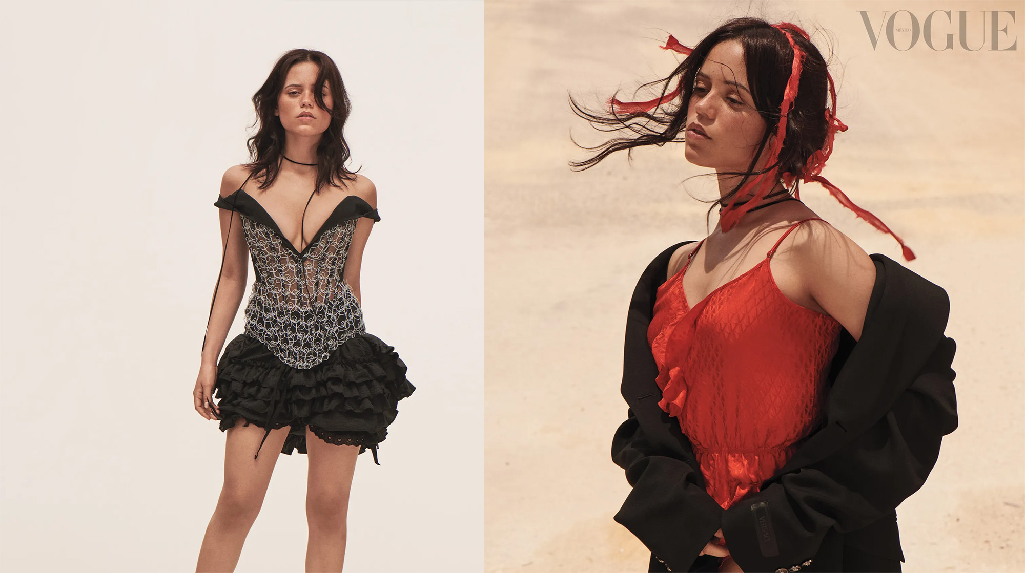 Ortega, en dos fotos de las publicadas por Vogue