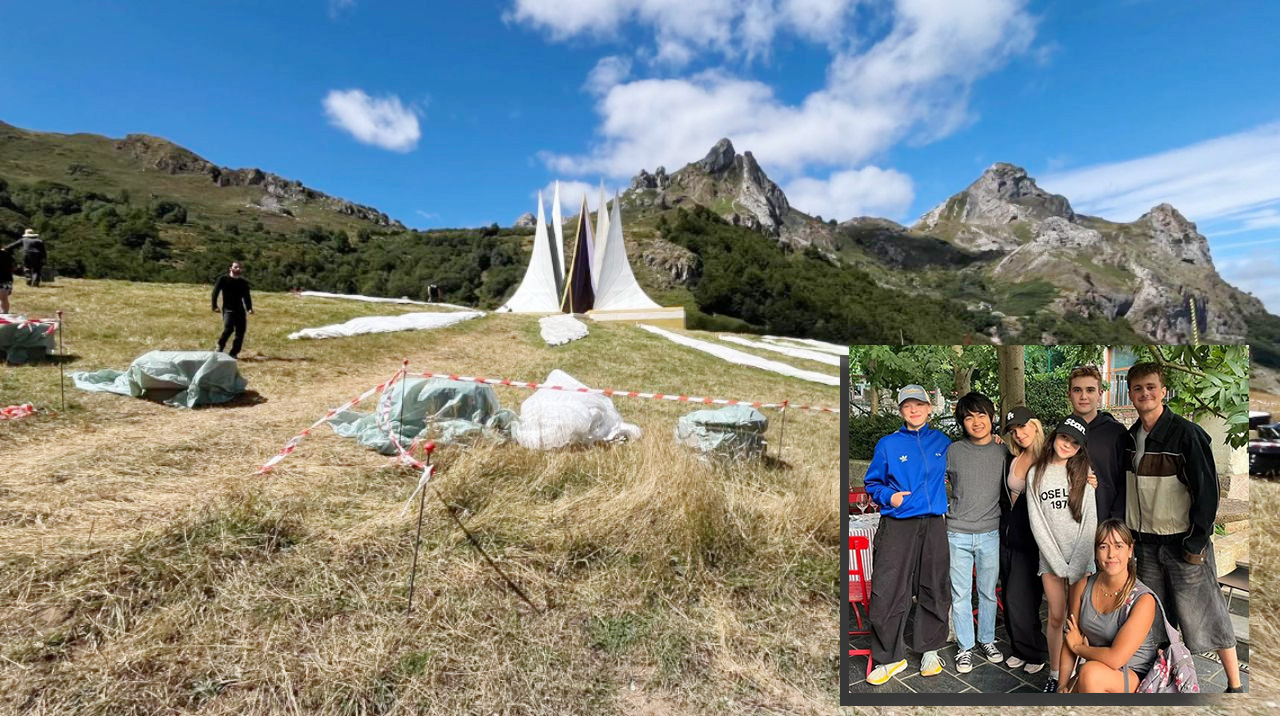 Decorados en la montaña y jóvenes actores con fans españoles Decorados en la montaña y jóvenes actores con fans españoles
