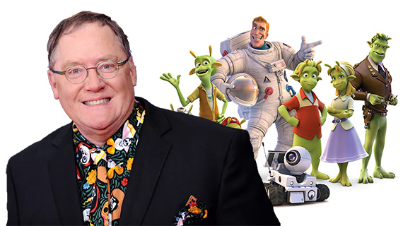 Lasseter y los personajes de "Planet 51"