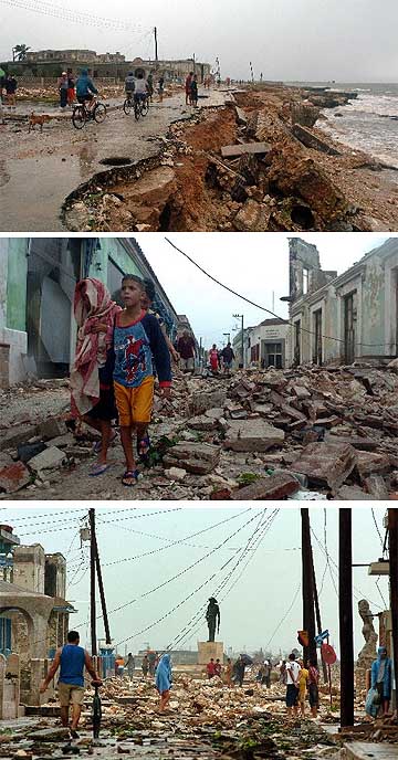 Carreteras, calles y edificios destruidos en Gibara